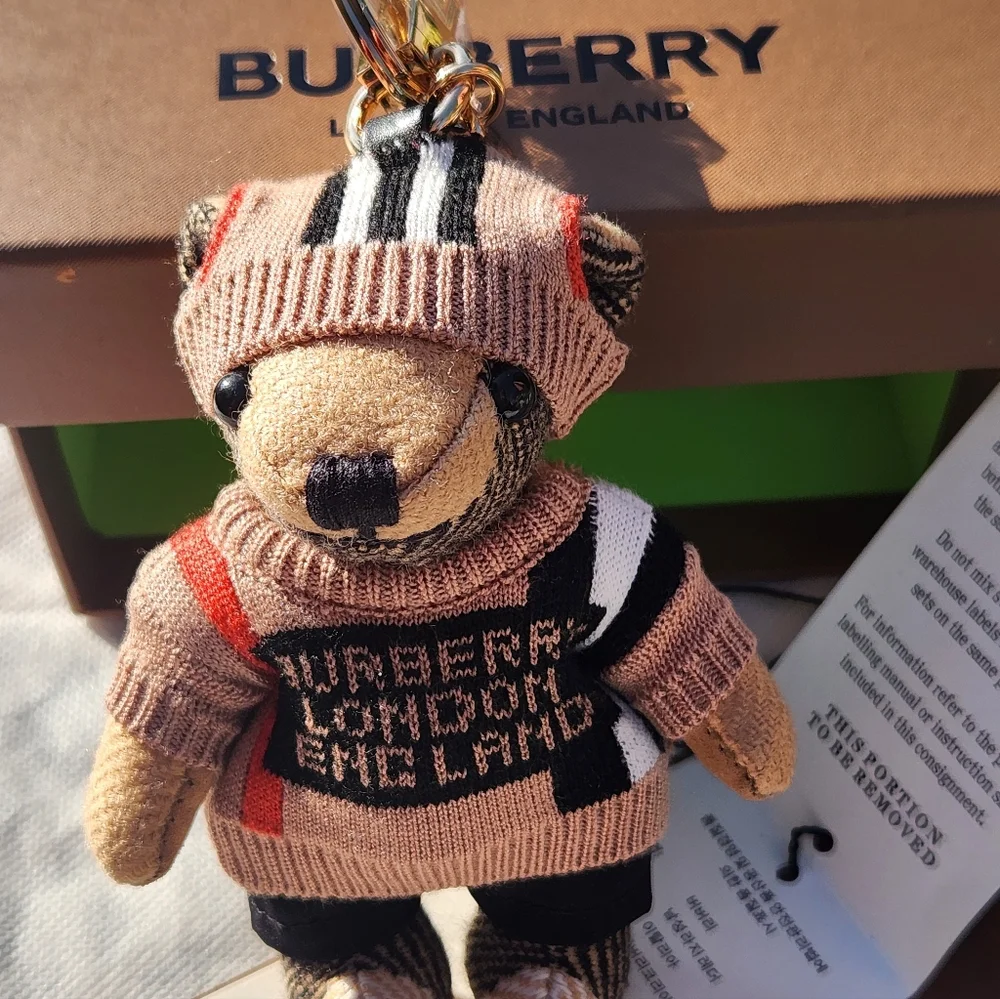 Burberry Striped Sweater Teddy Bear Keychain NIB - Picture 7 of 12